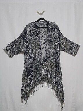 Soft Surroundings Emory Cardigan Topper - Kimono - Fringe - Sequins - Size XL
